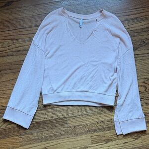 Z Supply Light Pink V-Neck Cropped Sweatshirt